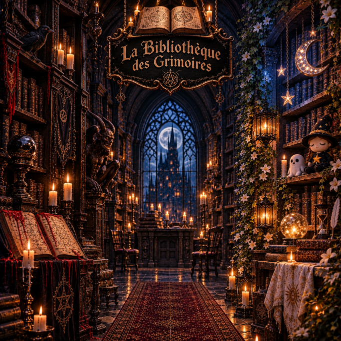 LA BIBLIOTHÈQUE DES GRIMOIRES Bibliothèque des Grimoires de la Scary Company, bibliothèque gothique et magique réunissant les histoires et aventures des univers de Scary
